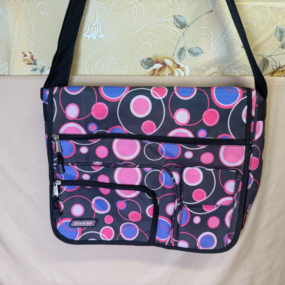 Vintage Y2K Genuine Dickies Messenger Bag Pink Blue Circle Print Laptop School